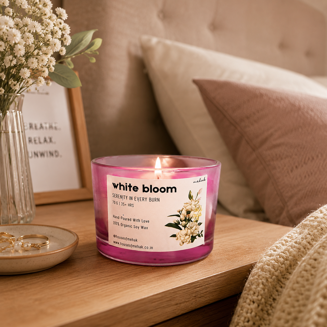 Broken Daisy On Jar - White Bloom | Shot Glass Scented Candle | Luxury Home Décor & Gifting