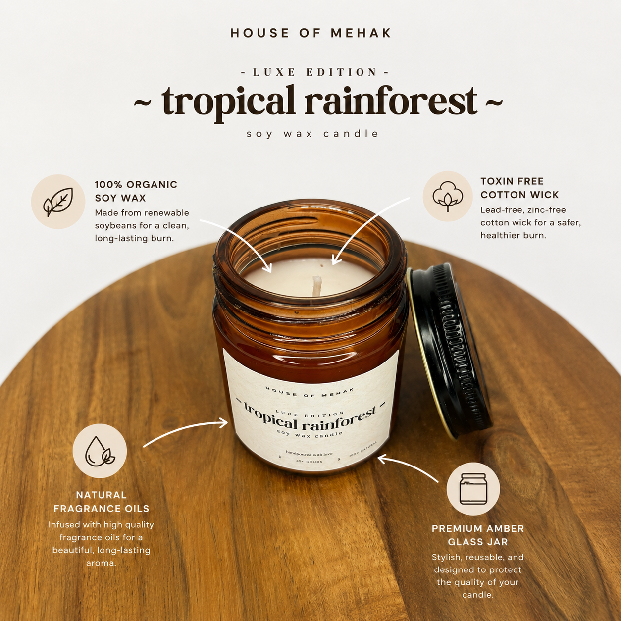 Tropical Rainforest - Luxe Edition | Amber Jar Scented Candle | Luxury Home Décor & Gifting l
