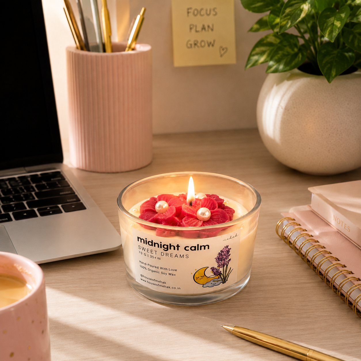 Plumeria On Jar - Midnight Calm  | Designer Jar Scented Candle | Luxury Home Décor & Gifting