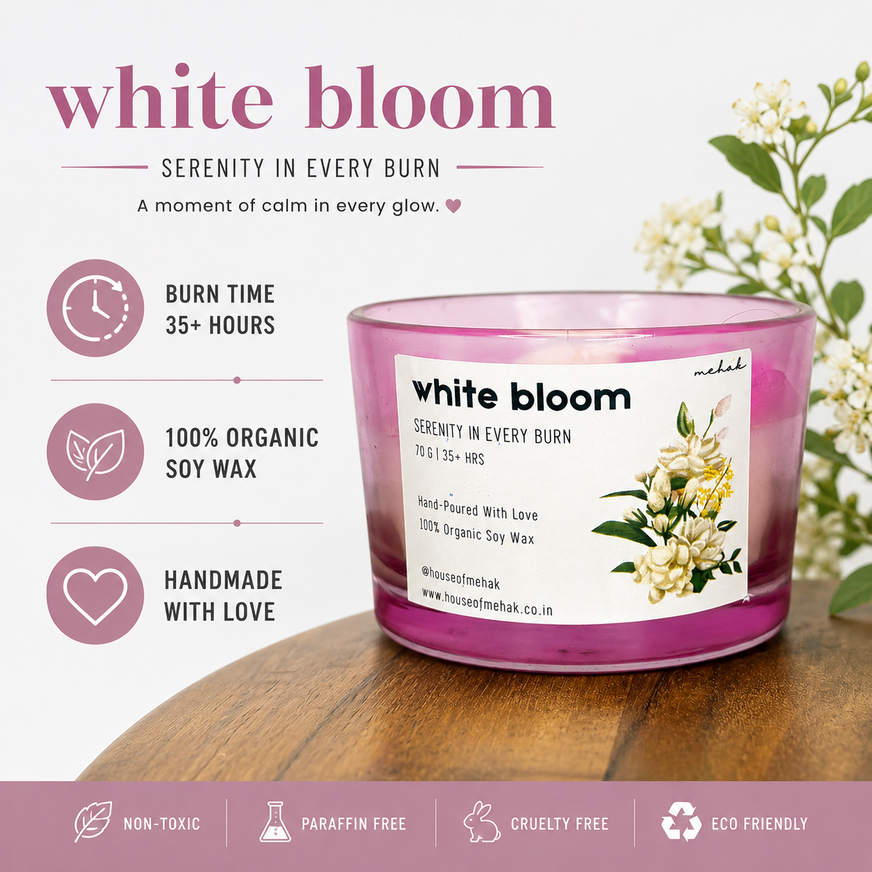 Broken Daisy On Jar - White Bloom  | Shot Glass Scented Candle | Luxury Home Décor & Gifting