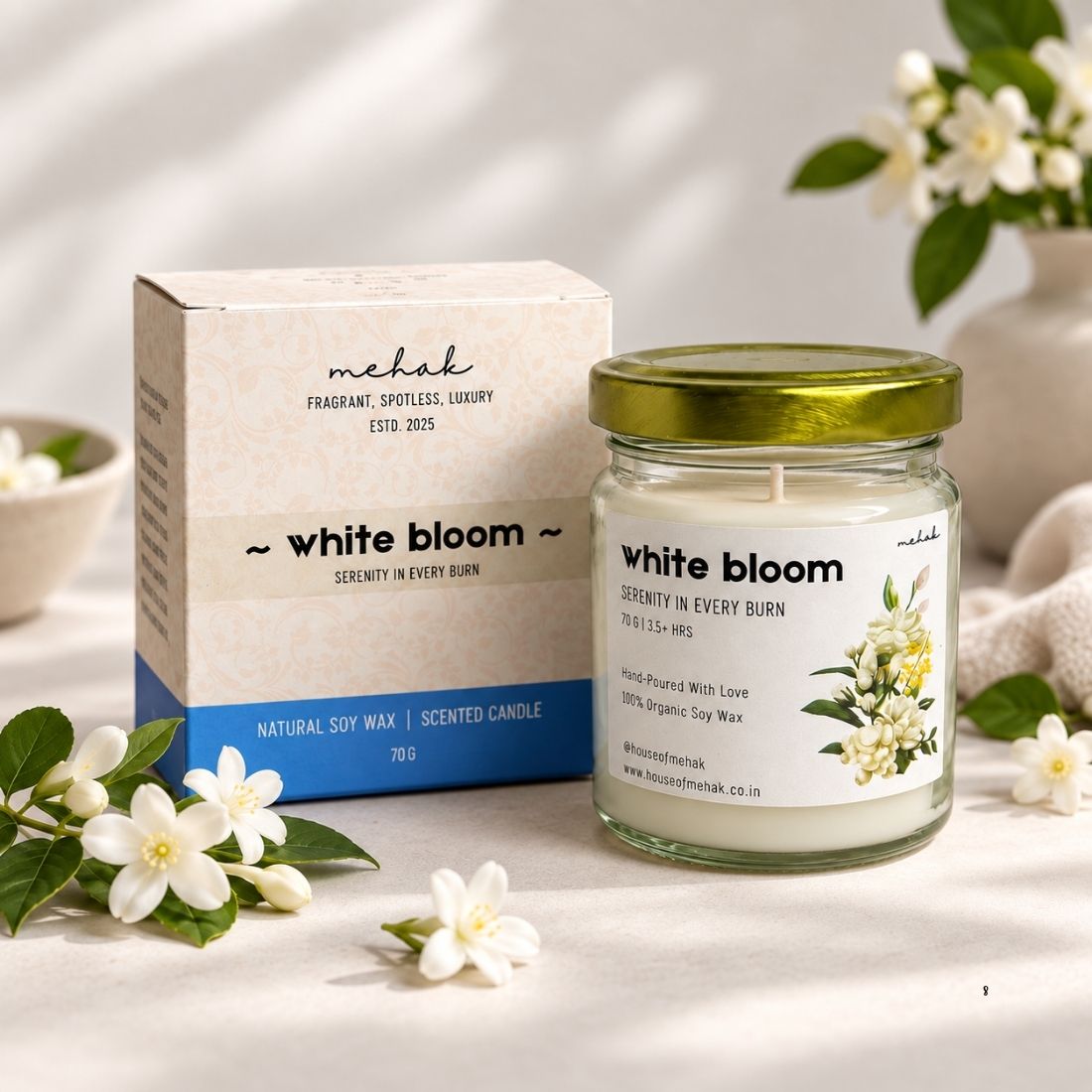 White Bloom - Jasmine  | Shot Glass Scented Candle | Luxury Home Décor & Gifting