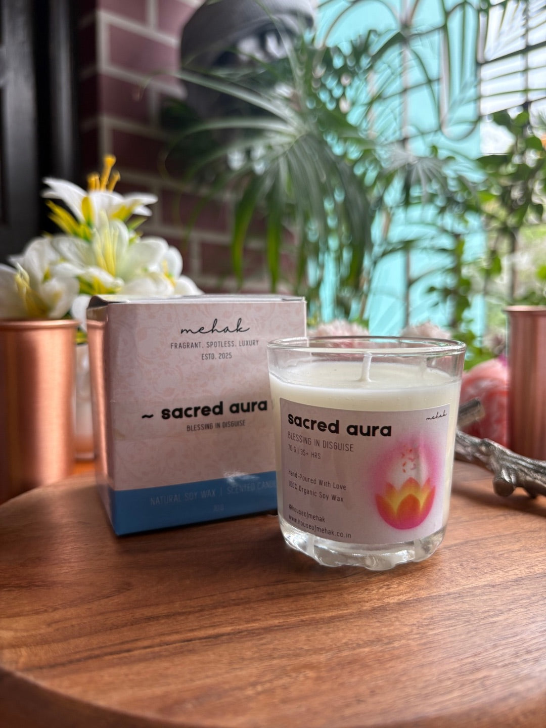 Sacred Aura - Kesar Chandan  | Shot Glass Scented Candle | Luxury Home Décor & Gifting