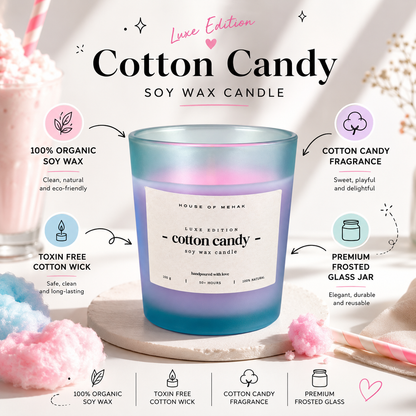 Cotton Candy - Luxe Edition  | Frosted Jar Scented Candle | Luxury Home Décor & Gifting