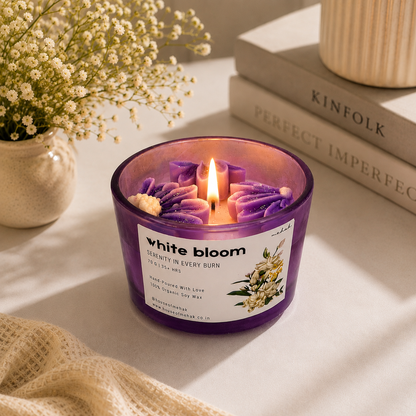 Broken Daisy On Jar - White Bloom  | Shot Glass Scented Candle | Luxury Home Décor & Gifting