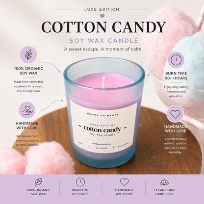 Cotton Candy - Luxe Edition  | Frosted Jar Scented Candle | Luxury Home Décor & Gifting