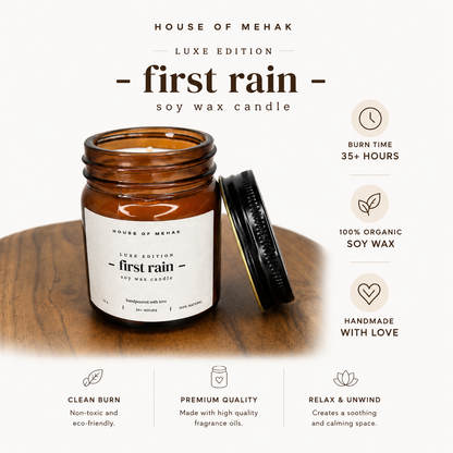 First Rain - Luxe Edition | Amber Jar Scented Candle | Luxury Home Décor & Gifting